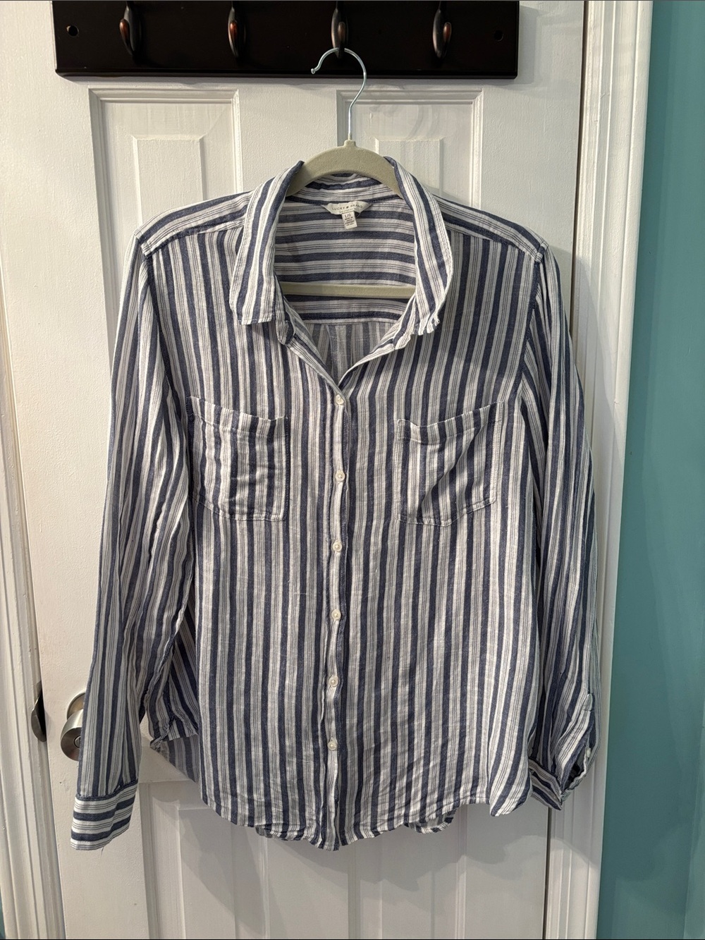 Lucky Brand Blue and White Striped Casual Button-Down Shirt